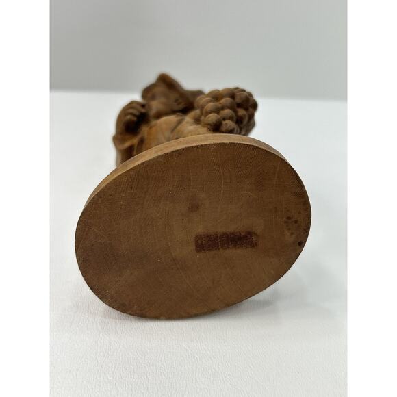 Vintage 1960’s Brown Wood Hand Carved German Oberammergau Boy Holding Grapes - Picture 7 of 9